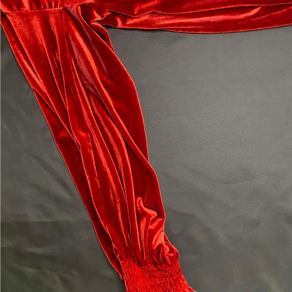 Wonderly Red Velvet Draped Surplice V-Neck Blouse - Size Medium - Picture 3 of 8
